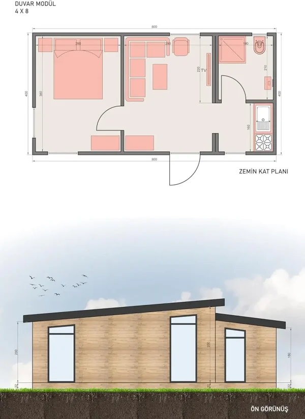 32m2 Modular Wooden House Tiny Home Prefabric Home for Live in for Adults, light oak - Image 6