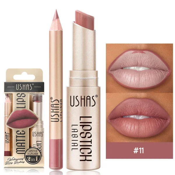 USHAS 12 Color Lip Liner + LIPSTICK Set Easy Coloring Matte Lipstick Long lasting nude red lipstick - Image 11