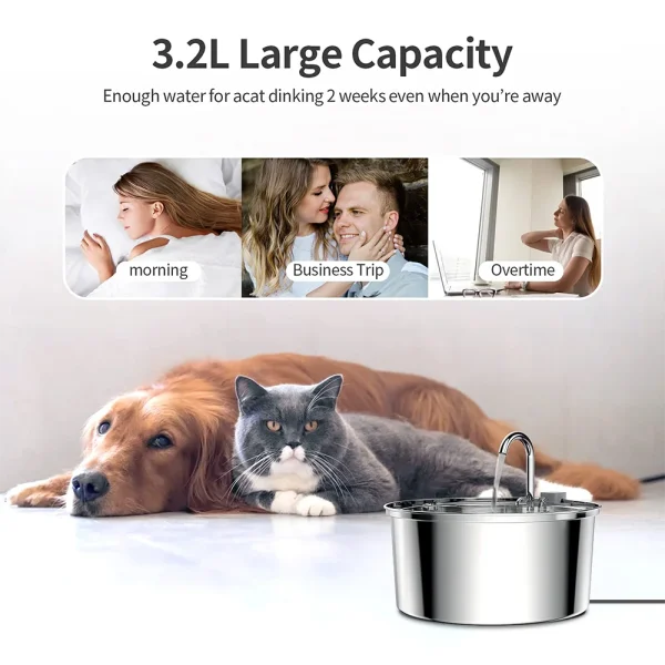 Stainless Steel Pet Water Feeder Cat Automatic Water Fountain USB Electric Mute for Cat Dog Filter Fountain Smart Drinking Bowl - Image 6