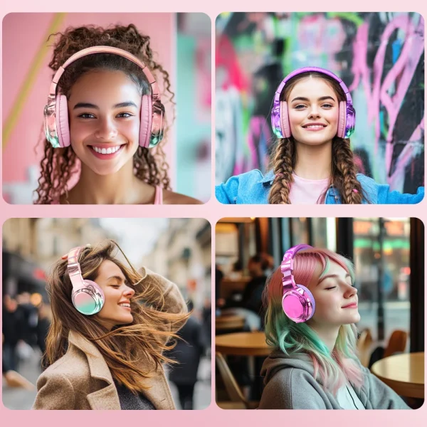 Glossy Gradient Pink Bluetooth5.3 Headphone For Girl Wireless Headphone with Mic Over Ear Headset for Girlfriend Christmas Gift - Image 6