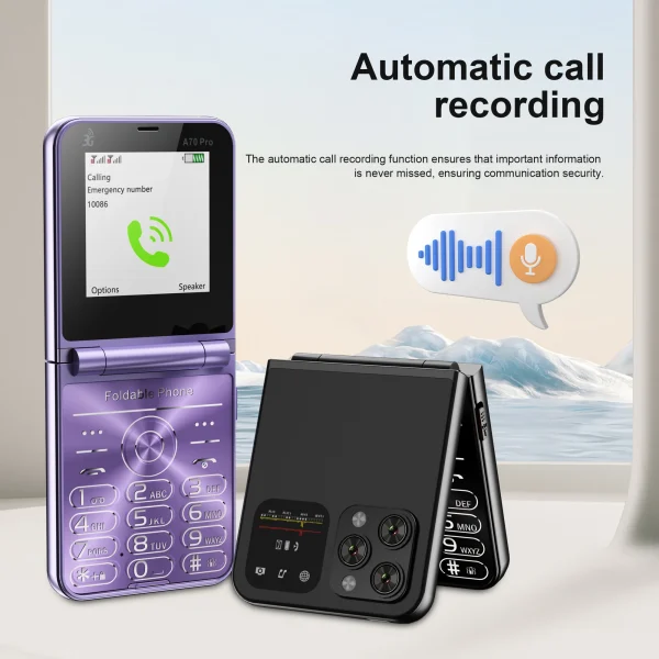 SERVO A70 PRO Flip Mobile Phone 3G WCDMA Speed Dial MP4 Player Flashlight FM Radio Foldable 2 SIM Standby Feature Phones Type-C - Image 4