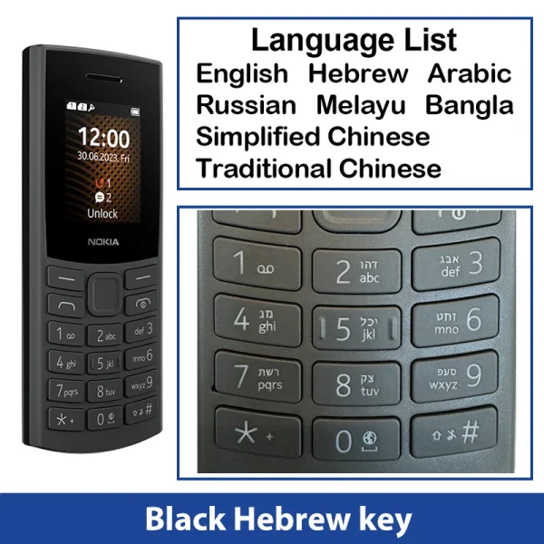 Original Nokia 105 4G 2023 Feature Phone Dual SIM Bluetooth 5.0 1450mAh Battery FM Radio Call Recording with Hebrew Keyboard - Image 8