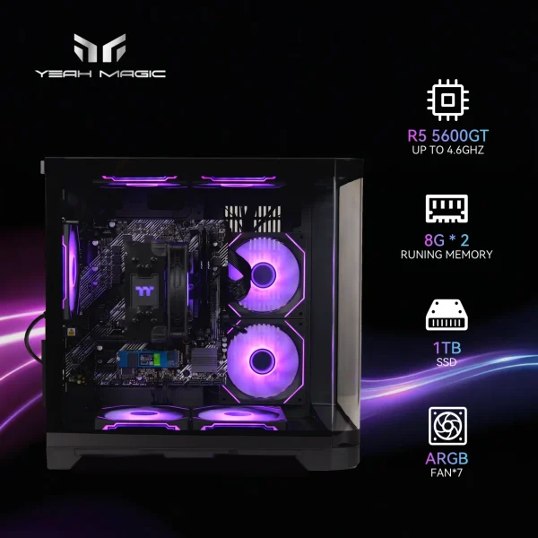 YEAH MAGIC Gaming Desktop AMD Ryzen 5 5600GT 3.9GHz 16GB(8G*2) DDR4 3200 1T NVME SSD ARGB 7 Fans Win 11 Home Gamer Desktop WIFI6 - Image 2