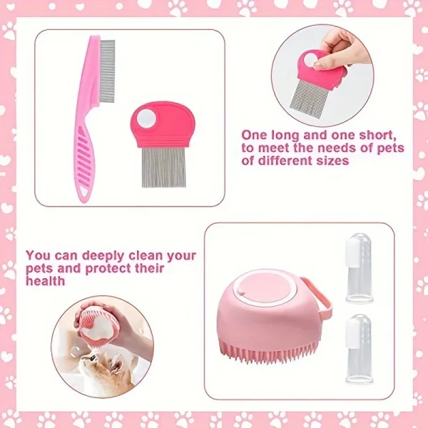 9-Piece cat brush grooming set with pet nail clipper and file silicone self-cleaning brush flea comb pet supplies - Image 2