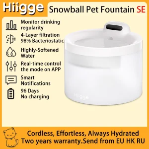 Hiigge Cat Water Fountain SE 70mai Wireless Automatic Pet Drinker for Dog Cordless Water Dispenser with data analysis