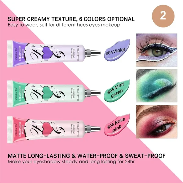 3pcs 6-Color Matt Eye Shadow Primer Suitable Oily Eyelids Waterproof and Antifouling Durable Cream Liquid Eye Shadow Cosmetics - Image 3