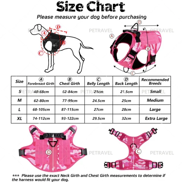 Military Pink Camouflage Dog Harness For Large Medium Dogs Harnesses Leash Adjustable Pet German Shepherd Tactical Training Vest - Image 2