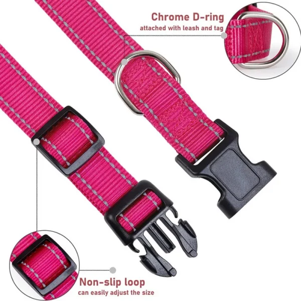 Reflective Dog Collar Strap With Adjustable Safety Nylon Pet Collar Pet Traction Rope Suitable For Small And Medium-Sized Pets - Image 3
