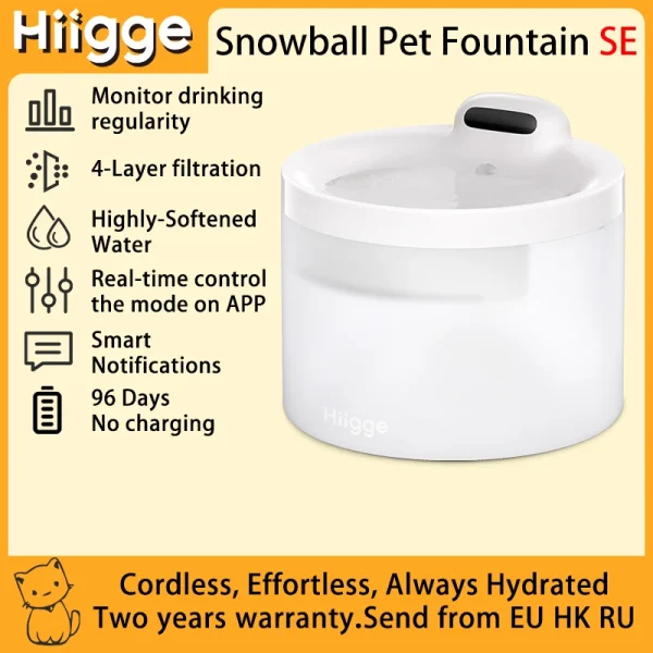 Hiigge Cat Water Fountain SE 70mai Wireless Automatic Pet Drinker for Dog Cordless Water Dispenser with data analysis - Image 14