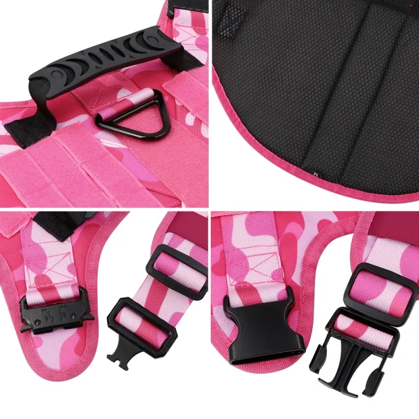 Military Pink Camouflage Dog Harness For Large Medium Dogs Harnesses Leash Adjustable Pet German Shepherd Tactical Training Vest - Image 4