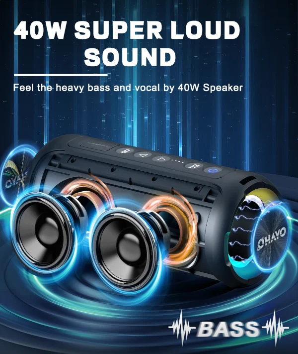 Ortizan X8Pro Bluetooth Speakers,40W Loud Portable Wireless Speaker IPX7 Waterproof Shower Speakers with Bluetooth 5.3 Deep Bass - Image 2