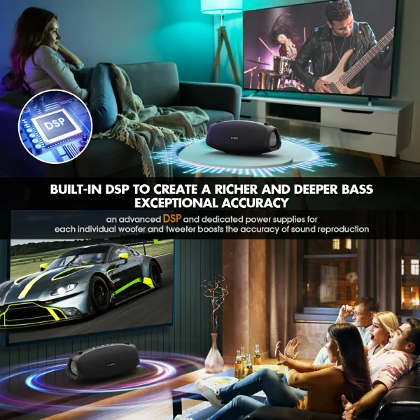 W-KING 70W Waterproof Portable Loud Bluetooth Speaker, Wireless Outdoor Boombox SubwooferTriple Passive Radiators-Deep Bass - Image 3
