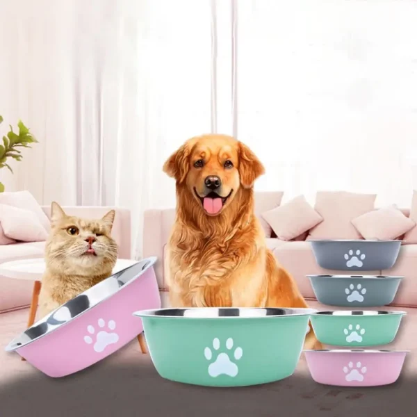 Large Capacity Stainless Steel Dog Bowl Non-slip Bilayer Dog Water Bowl Pet Feeders Cat Paw Pattern Cat Feeding Bowl Home - Image 4