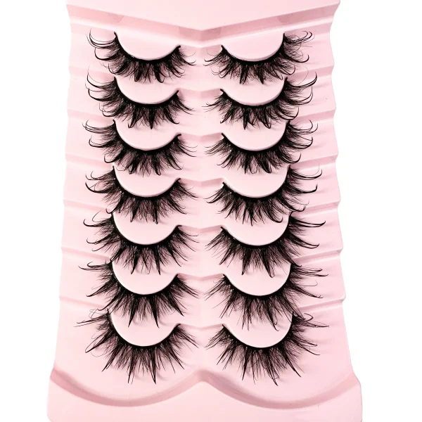 Manga Wet Look Lashes 7Pairs 3D Clear Band Lashes Natural Look Wispy Mink Eyelashes Fluffy Cat Eye Lashes Pack Fake Eyelashes - Image 4
