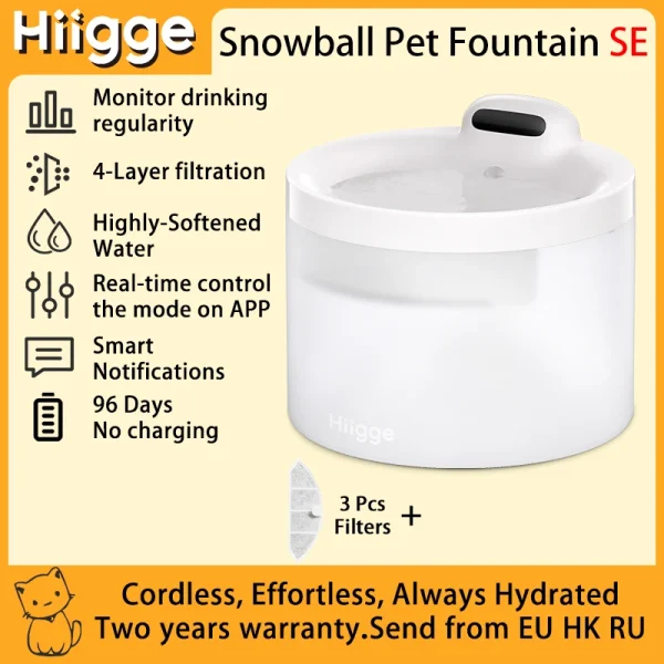 Hiigge Cat Water Fountain SE 70mai Wireless Automatic Pet Drinker for Dog Cordless Water Dispenser with data analysis - Image 12