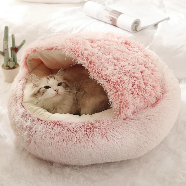 Cat Bed Pet Mattress Warm Soft Plush Pet Bed with Cover Round  Cat Dog  Sleeping Nest Cave for Small Dogs kitten - Image 2