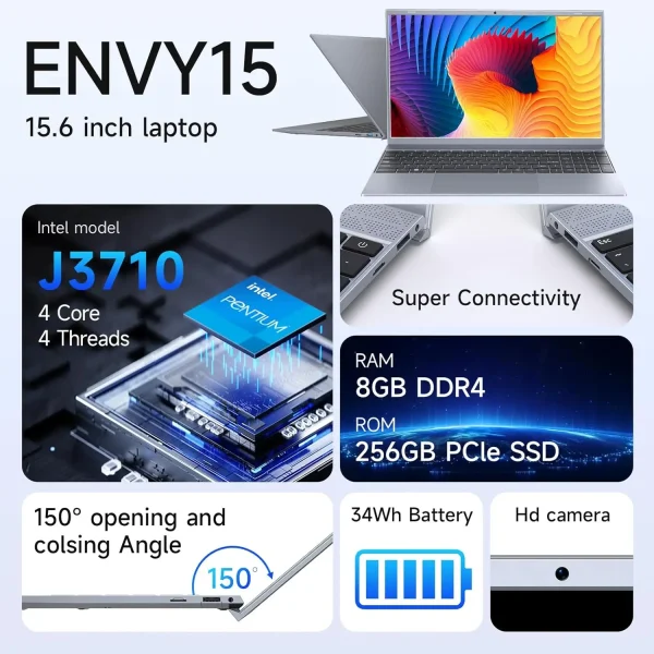 15.6 Inch Laptop J3710 8GB RAM 256GB SSD Windows 11  For Students And Business - Image 2