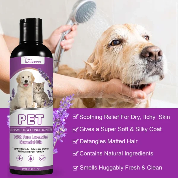 Pet Shampoo and Conditioner 2 in 1 Lavender Dry Sensitive Skin Relief Non Irritating Moisturizing Shampoo for Dogs Cats Puppies - Image 4