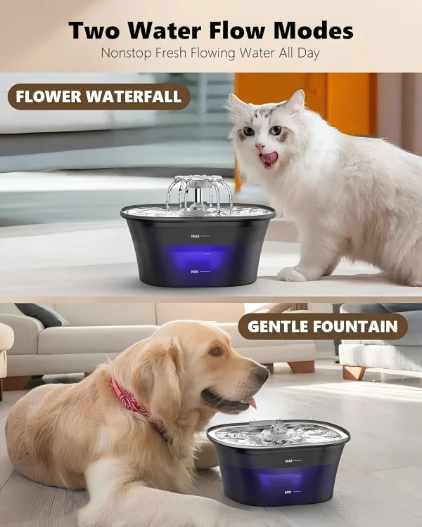 2.5L Cat Water Fountain Auto Filter USB Electric Mute Cat Drinker Bowl Pet Water Dispenser with Stainless Steel Lid - Image 3