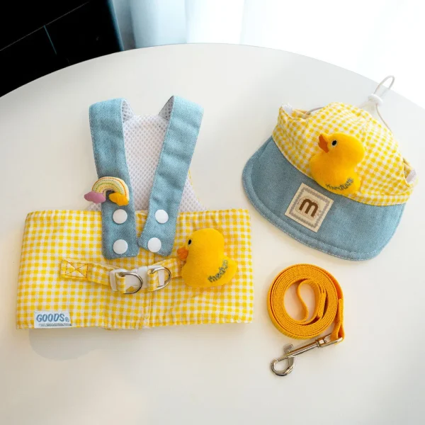 Three-piece Set Duck Frog Spring and Summer Pet Chest Harness Traction Rope Set - Breathable Fabric - For Cats & Puppies - Suita - Image 3
