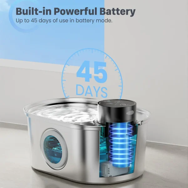 108oz/3.2L Stainless Steel Wireless Cat and Dog Drinker Rechargeable Automatic Pet Drinker Water Fountain Motion Sensor Bowl - Image 5