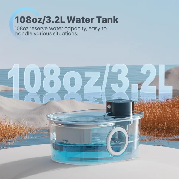 108oz/3.2L Stainless Steel Wireless Cat and Dog Drinker Rechargeable Automatic Pet Drinker Water Fountain Motion Sensor Bowl - Image 2