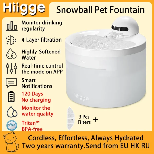 Hiigge Cat Water Fountain SE 70mai Wireless Automatic Pet Drinker for Dog Cordless Water Dispenser with data analysis - Image 7