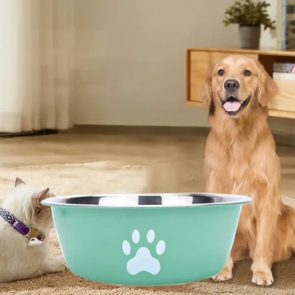 Large Capacity Stainless Steel Dog Bowl Non-slip Bilayer Dog Water Bowl Pet Feeders Cat Paw Pattern Cat Feeding Bowl Home - Image 2