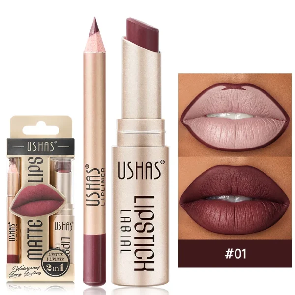 USHAS 12 Color Lip Liner + LIPSTICK Set Easy Coloring Matte Lipstick Long lasting nude red lipstick - Image 12