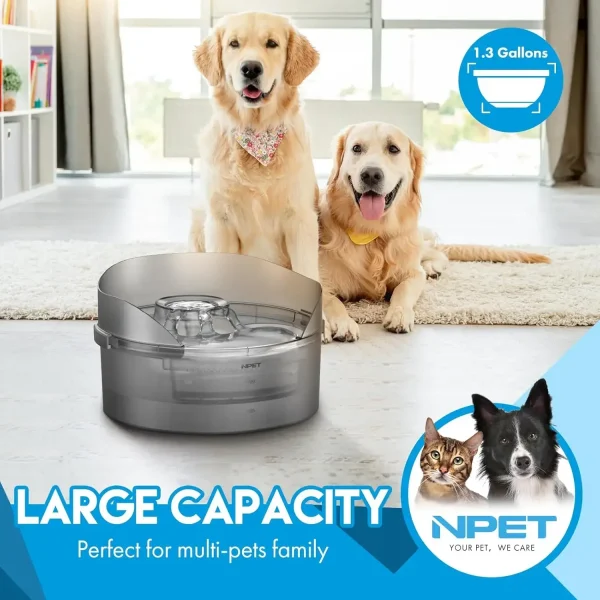 NPET DF10-SG Dog Water Fountain, 1.3 Gallon/170oz/5L Large Automatic Dog Water Bowl with Splatter Guard - Image 4