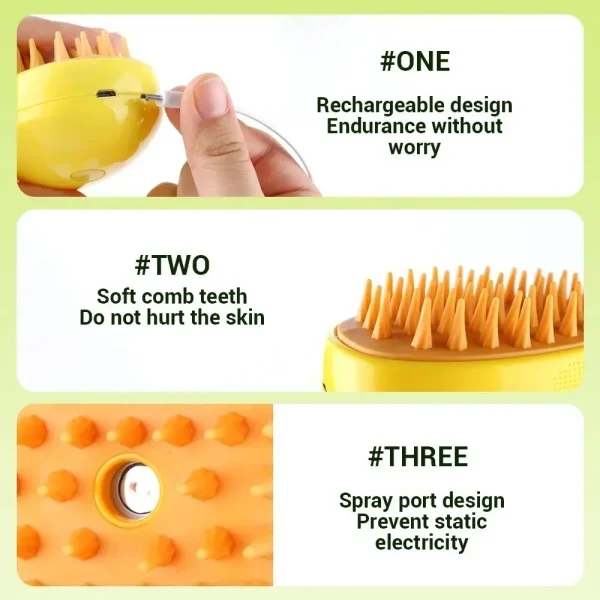 Cat Dog Steamy Brush Steam Brush Electric Sprayer for Massage Pet Grooming Tool Shedding 3 in 1 Electric Sprays Massage Combs - Image 3