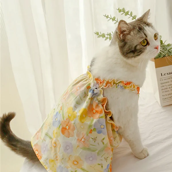 Summer Cotton Sphynx Cat Suspender Skirt Love Flower Pet Princess Dresses for Cats Gotas Katten Kedi Dog Dress mascotas Clothes - Image 6