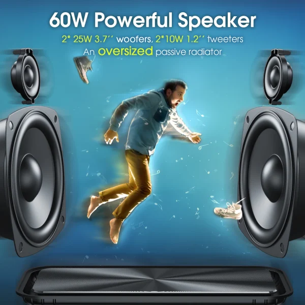 W-KING (100W Peak) 60W Portable Loud Bluetooth Speakers with Subwoofer, Outdoor Speaker Bluetooth Wireless Waterproof Speaker - Image 3