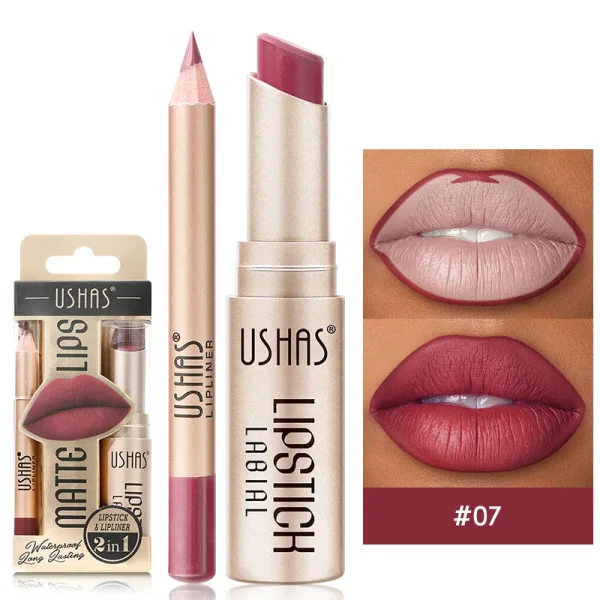 USHAS 12 Color Lip Liner + LIPSTICK Set Easy Coloring Matte Lipstick Long lasting nude red lipstick - Image 15