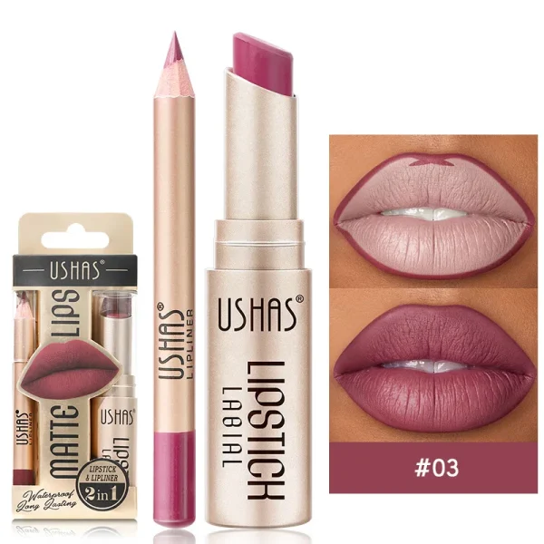 USHAS 12 Color Lip Liner + LIPSTICK Set Easy Coloring Matte Lipstick Long lasting nude red lipstick - Image 9