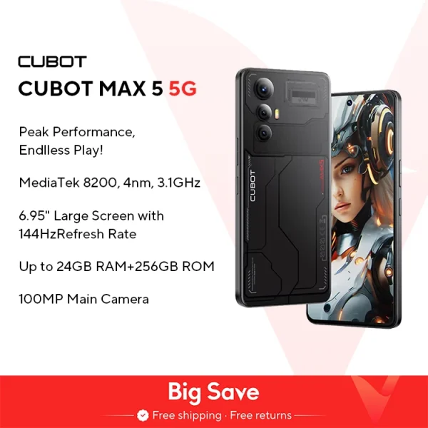 [World Premiere] CUBOT MAX 5, Android Smartphone 5G, Dimensity 8200, 6.95" 144Hz Large Screen, 24+256GB,Gaming Phone,Add to Cart