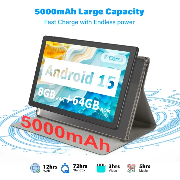ANRY 2025 Android 15 HD Display 10.1 Inch 8GB(4+4 Expand) RAM+64GB ROM Tablet 5000Mah Dual Camera 5G Wifi A523 Octa-core Tablets - Image 4