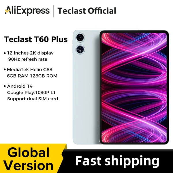 【World Premiere】Teclast T60 Plus 12" 90Hz 2K Display Android 14 L1 MTK Helio G88 6GB/128GB 8000mAh Battery 4G LTE Global Version - Image 2